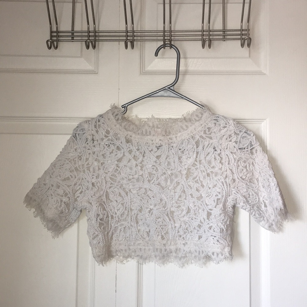 Small: LUXXEL Laced Short Sleeve Crop Top